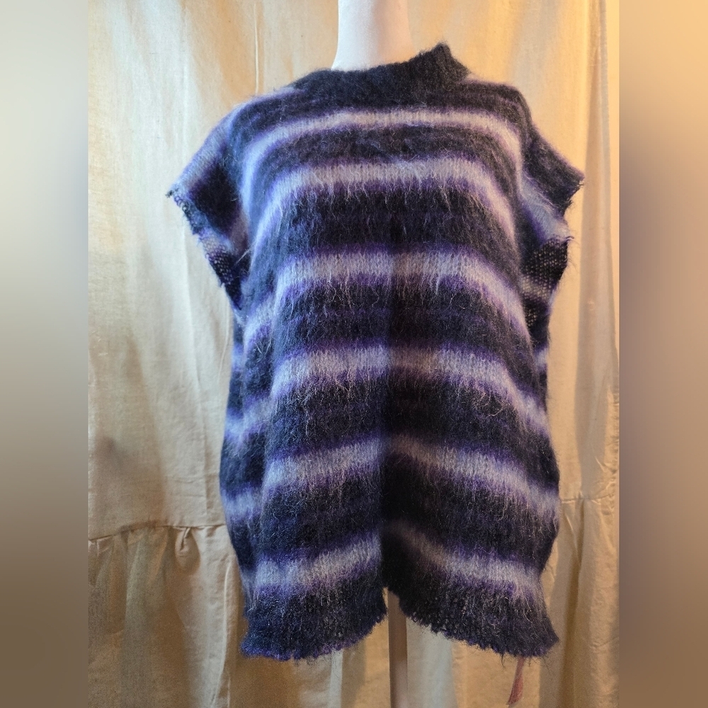 Marni Textured Purple and Black Striped Poncho